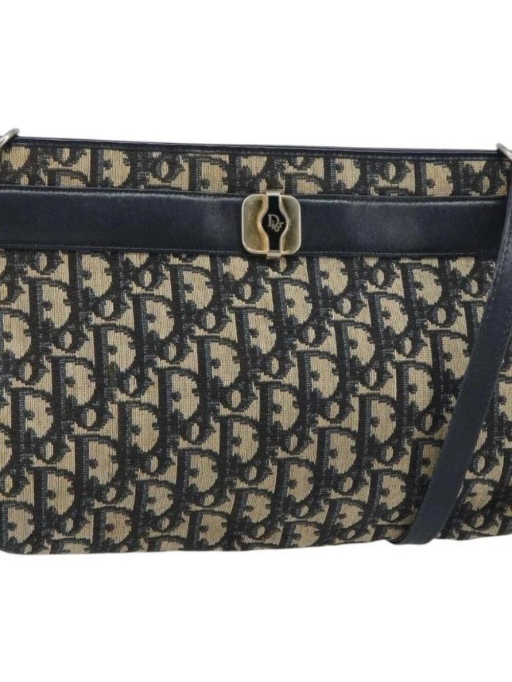 Christian Dior Trotter Canvas Shoulder Bag Navy Gold Auth 157344 - Picture 2 of 16